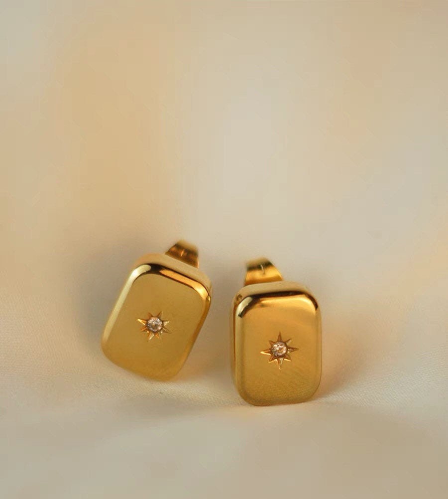 Starburst Stud Earrings| Rectangle Bar Studs| Eight pointed star| Gift for her| Starry Night