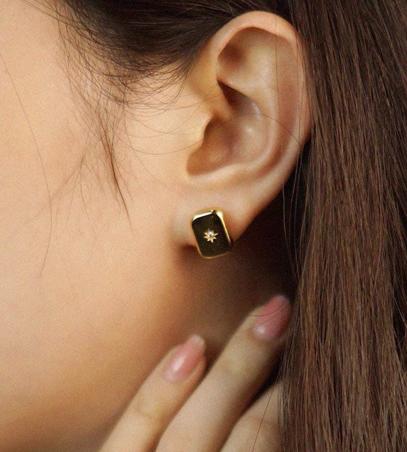 Starburst Stud Earrings| Rectangle Bar Studs| Eight pointed star| Gift for her| Starry Night