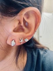 Set of 3 pairs, Starfish earrings , Seashells studs,  Conch earrings, Scallops, Sterling Silver, S925, Dainty, Gift for her