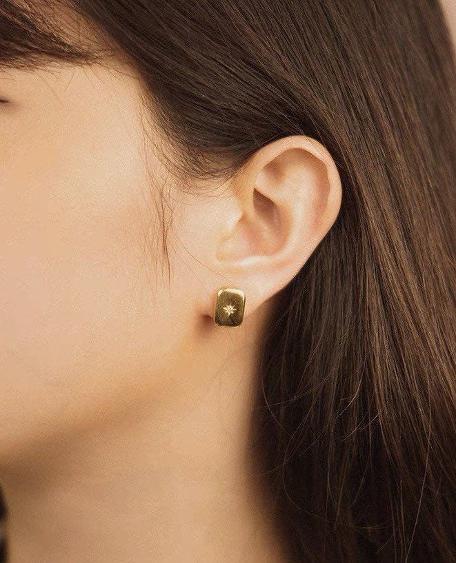 Starburst Stud Earrings| Rectangle Bar Studs| Eight pointed star| Gift for her| Starry Night