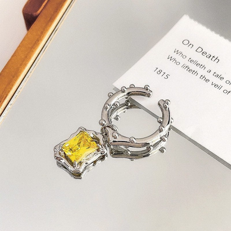 Yellow Diamond Ear Cuff| Treasure | Multiple ways to wear| Adjustable ring