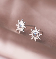 Sun Earrings | Sunflower Studs| Floral| Flower| Sterling Silver| Cute| Dainty| Sapphire