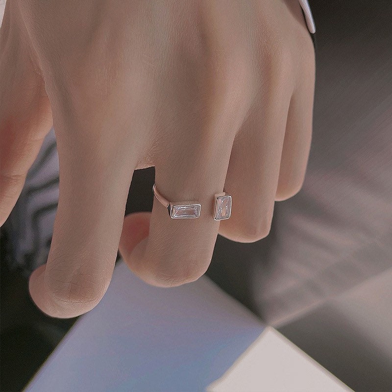 Rectangle Ring| Adjustable Ring| S925| Emerald cut| Geometric ring| Minimalist