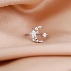 Sterling Silver Moon Star Ring| Adjustable Ring| S925| Diamond moon| Romantic| Best gift |Galaxy