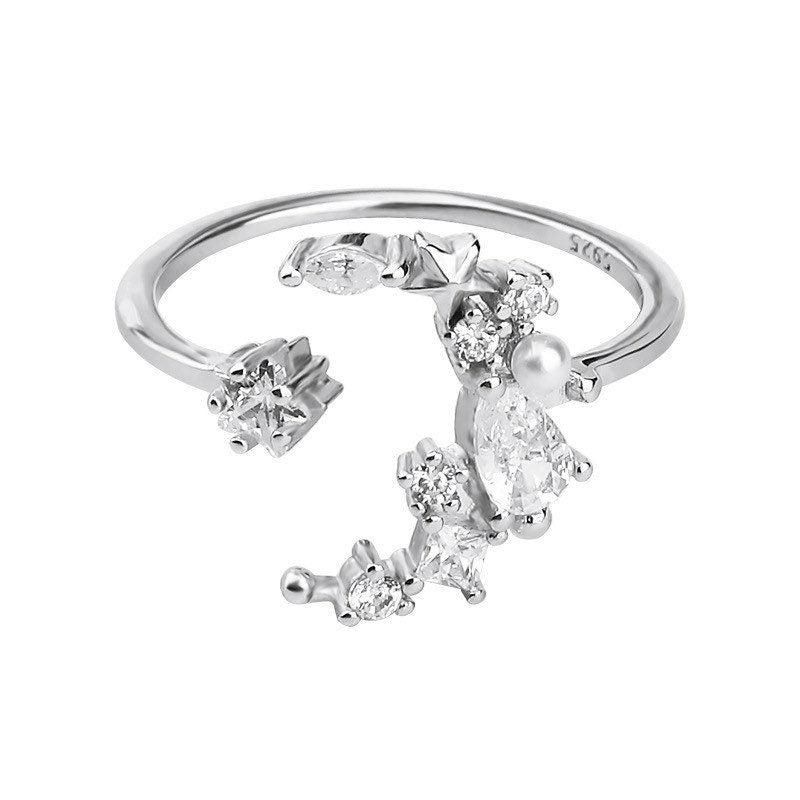 Sterling Silver Moon Star Ring| Adjustable Ring| S925| Diamond moon| Romantic| Best gift |Galaxy