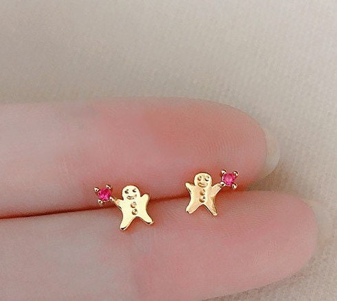 Tiny gingerbread man earrings| Sterling Silver| Christmas | Dainty| Delicate| Cute
