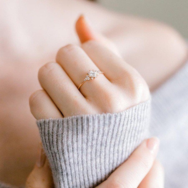 Skinny diamond ring |Boho stacking ring | Minimalist | Princess cut