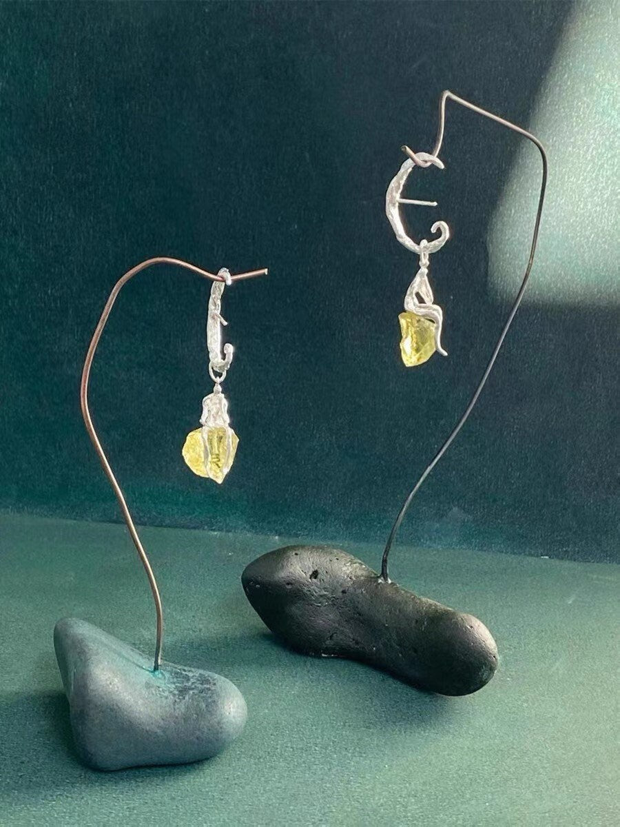 Thinker Dangle Earrings| Raw Crystal Earrings | Abstract Man Earrings| Figure earrings