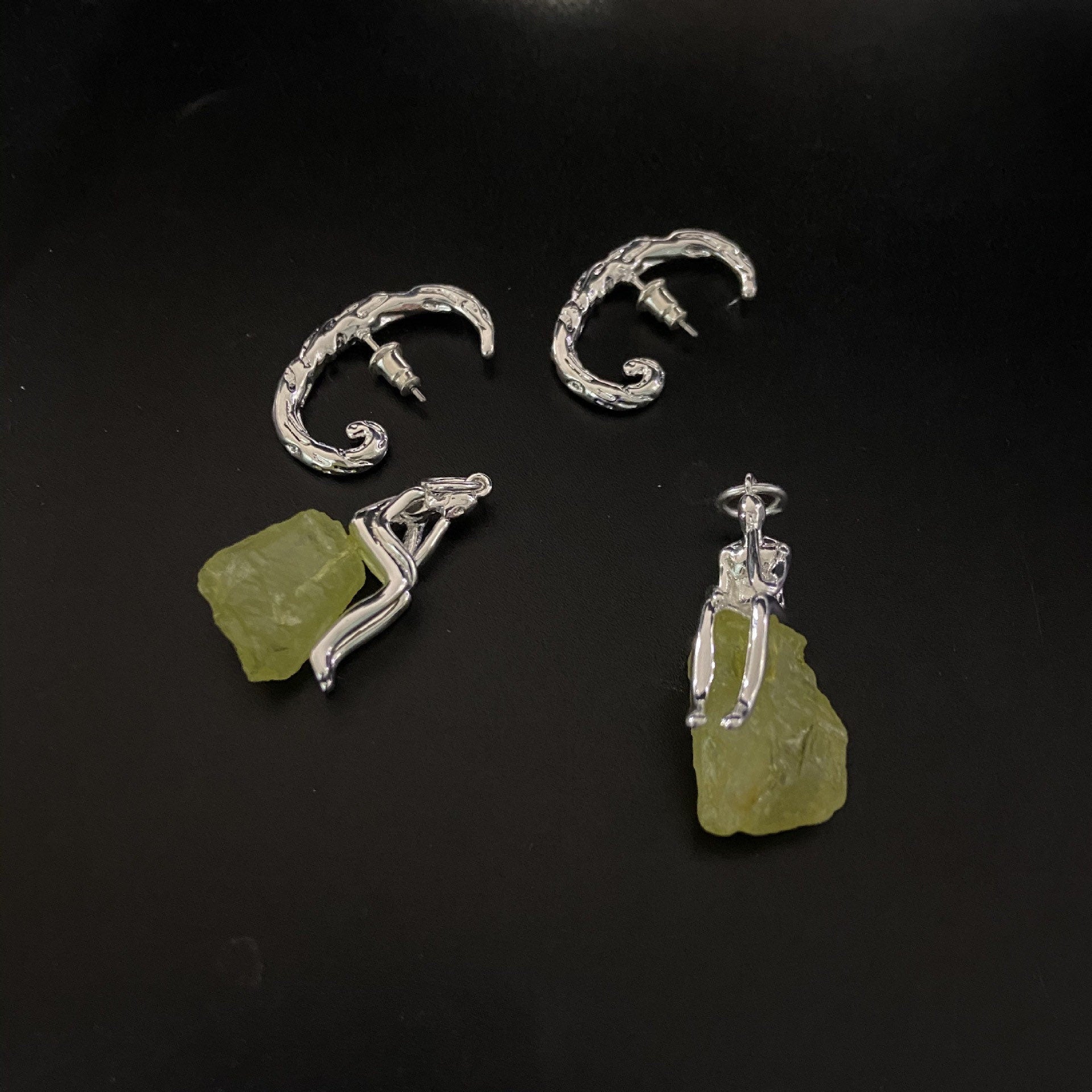 Thinker Dangle Earrings| Raw Crystal Earrings | Abstract Man Earrings| Figure earrings