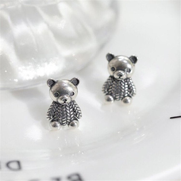 Teddy Bear Earrings| Studs| Sterling Silver| Cutest