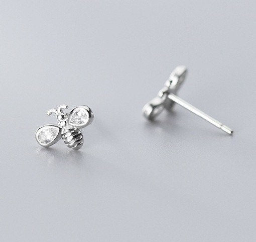 Tiny Bee Earrings, Bumblebee studs, Sterling Silver