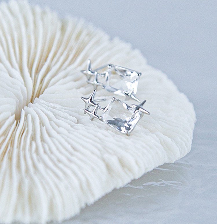Starburst Studs Earrings| Rock sugar earrings | Crystal cube earrings| Sugar cube