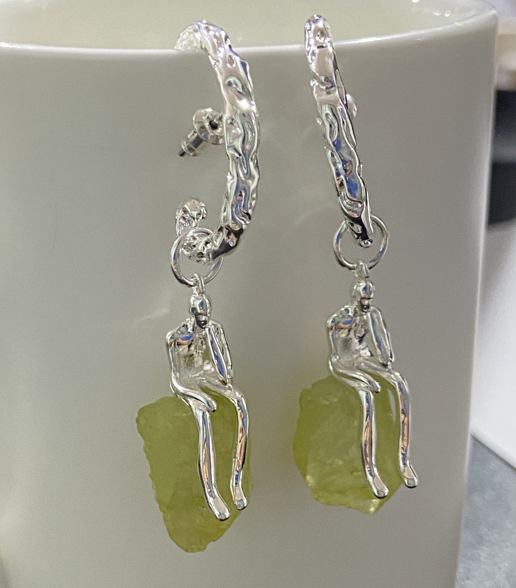 Thinker Dangle Earrings| Raw Crystal Earrings | Abstract Man Earrings| Figure earrings