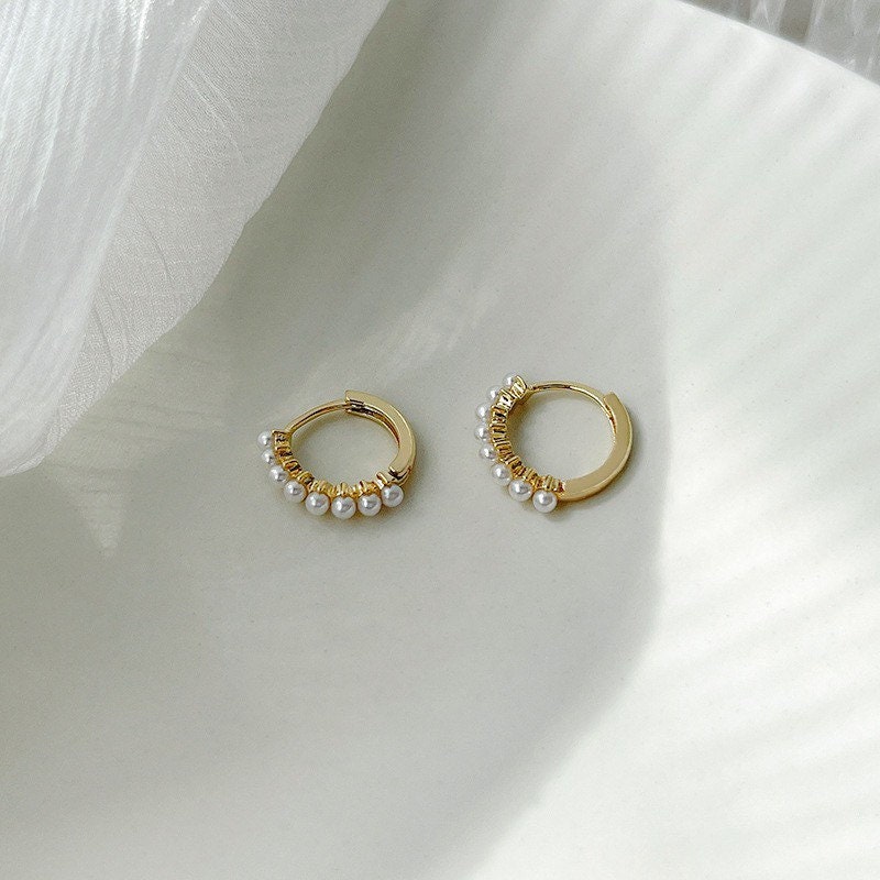 Tiny pearls hoop earrings | Hoops| Hold| Dainty| Cute| Elegant | Delicate|