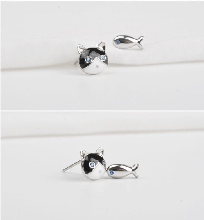 Sphynx Cat Earrings, Hairless cat earrings, Studs, Sterling Silver