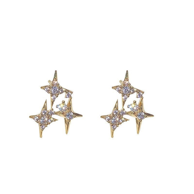 Starburst stud earrings | Eight-pointed star Earrings | Sterling Silver | Elegant | Starry Night