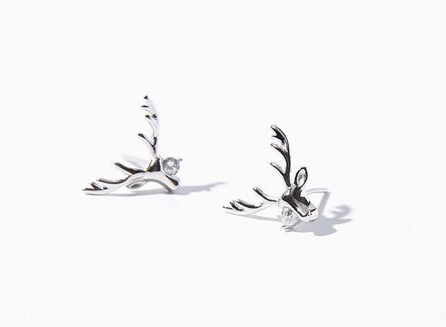 STERLING SILVER Deer earrings| Fawn earrings| Deer antler Studs| Stag head antler| Solid Sterling Silver| Dainty| Moose£üChristmas | Gifts