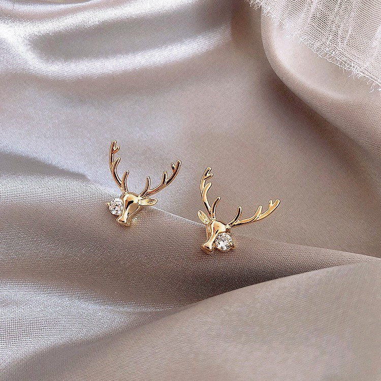 STERLING SILVER Deer earrings| Fawn earrings| Deer antler Studs| Stag head antler| Solid Sterling Silver| Dainty| Moose£üChristmas | Gifts
