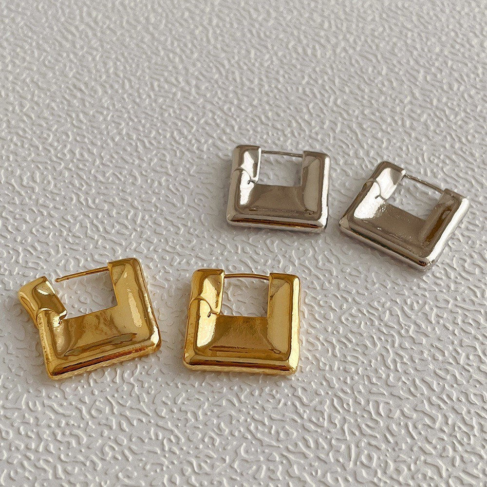 Square Hoop Earrings| Simple hoops| Hypoallergenic square hoops | Minimalism