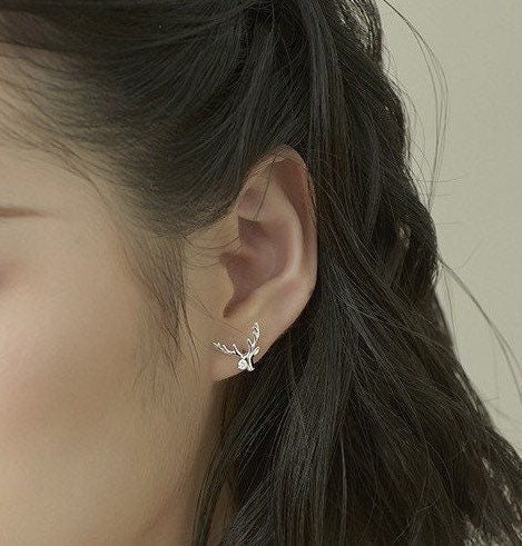 STERLING SILVER Deer earrings| Fawn earrings| Deer antler Studs| Stag head antler| Solid Sterling Silver| Dainty| Moose£üChristmas | Gifts