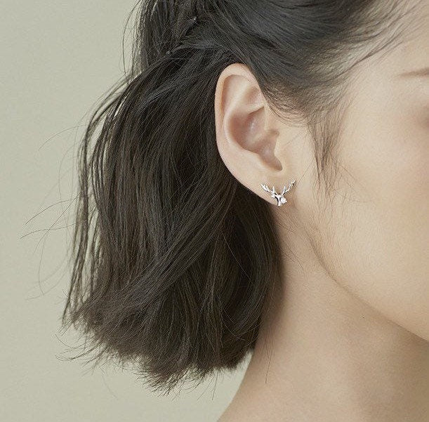 STERLING SILVER Deer earrings| Fawn earrings| Deer antler Studs| Stag head antler| Solid Sterling Silver| Dainty| Moose£üChristmas | Gifts