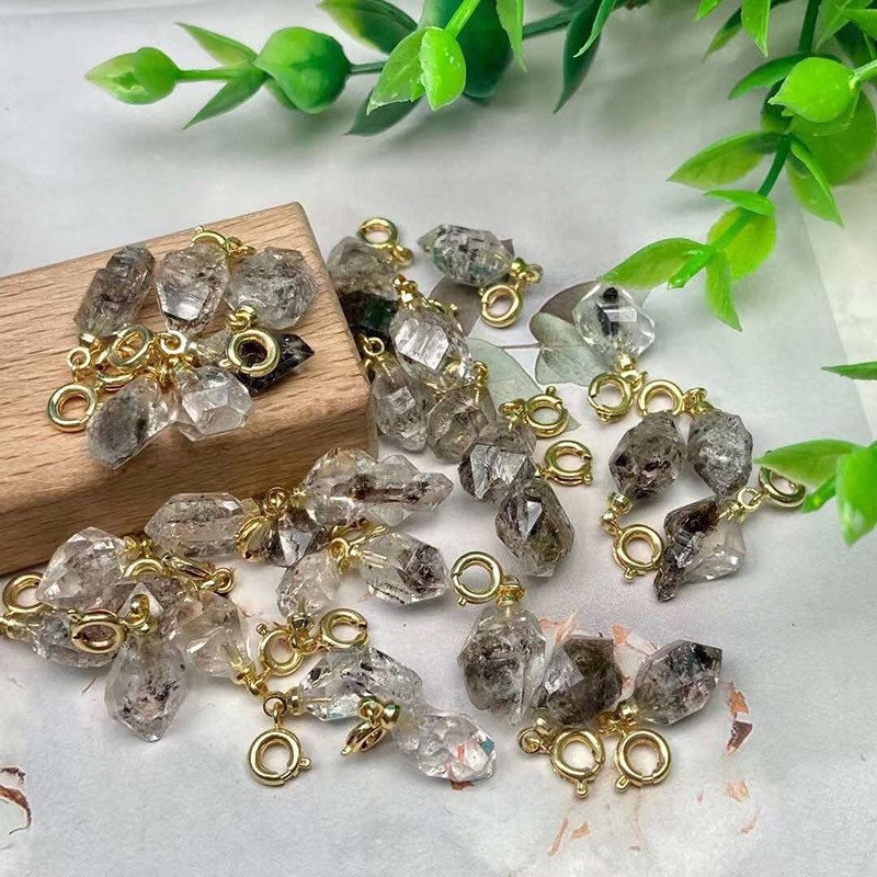 Rare Salt & pepper Herkimer Diamond Pendant | 12-14mm| Large Herkimer Diamond Pendant | Pakistan Herkimer Diamond| Raw Herkimer