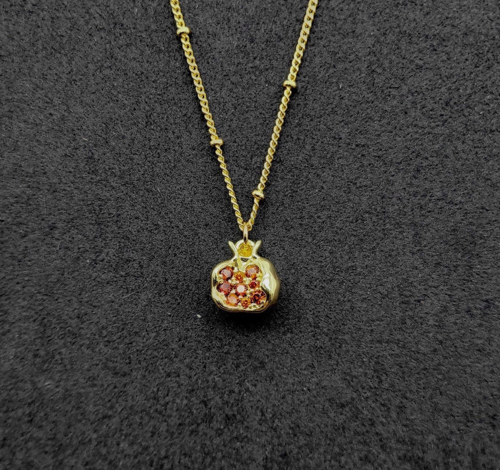 Pomegranate Ruby Fruit Necklace - Gold Plated