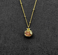 Pomegranate Ruby Fruit Necklace - Gold Plated