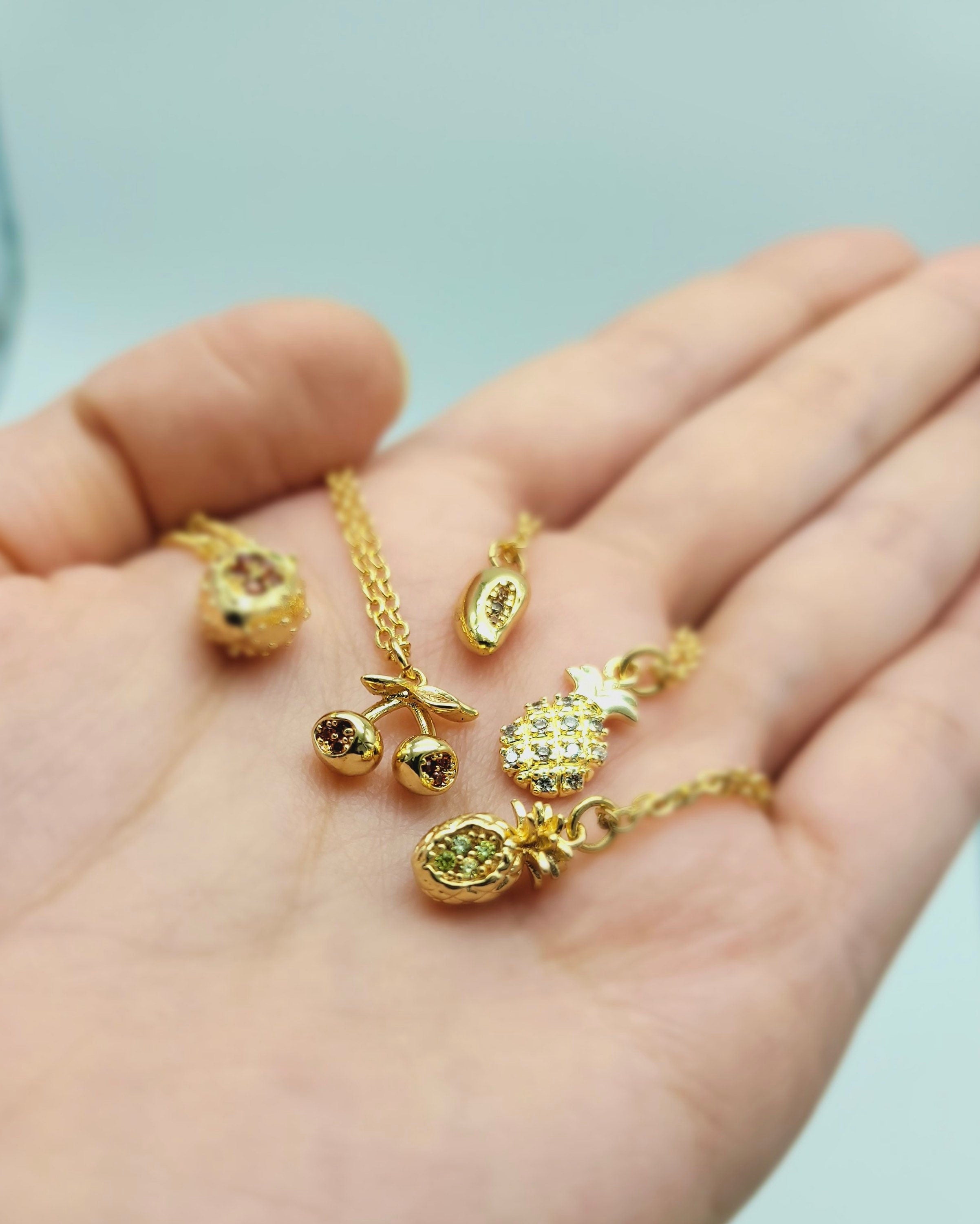 Tiny fruit necklace | Ruby | Fruit necklace | Gold filled| Strawberry | Cherry | Pineapple | Mango | Apple
