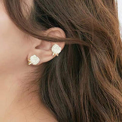 White rose ear cuffs| white rose stud earrings | Enamel flower earrings