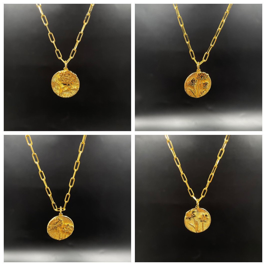 Rectangle Chain Birth Flower Necklace