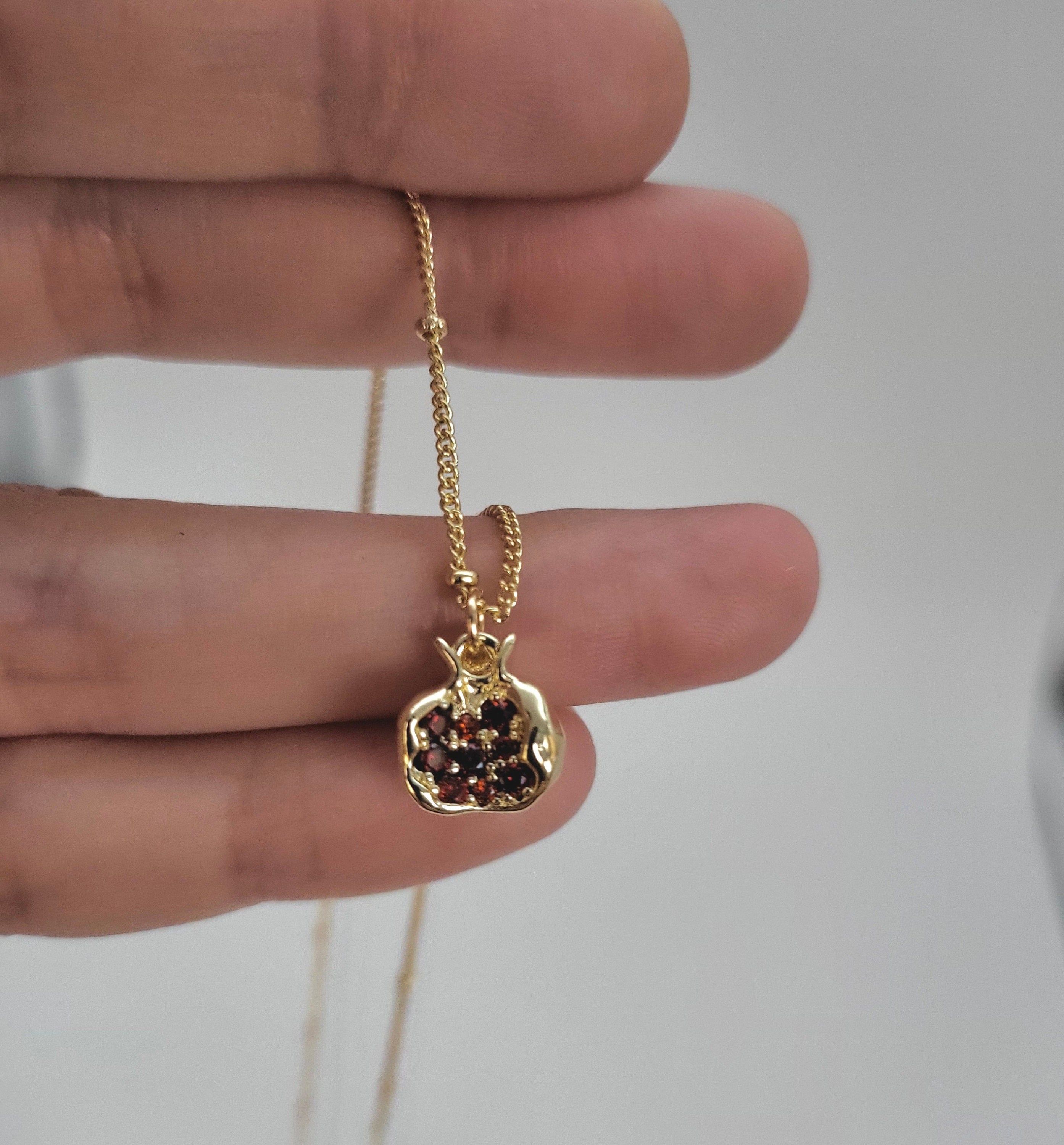 Pomegranate Ruby Fruit Necklace - Gold Plated