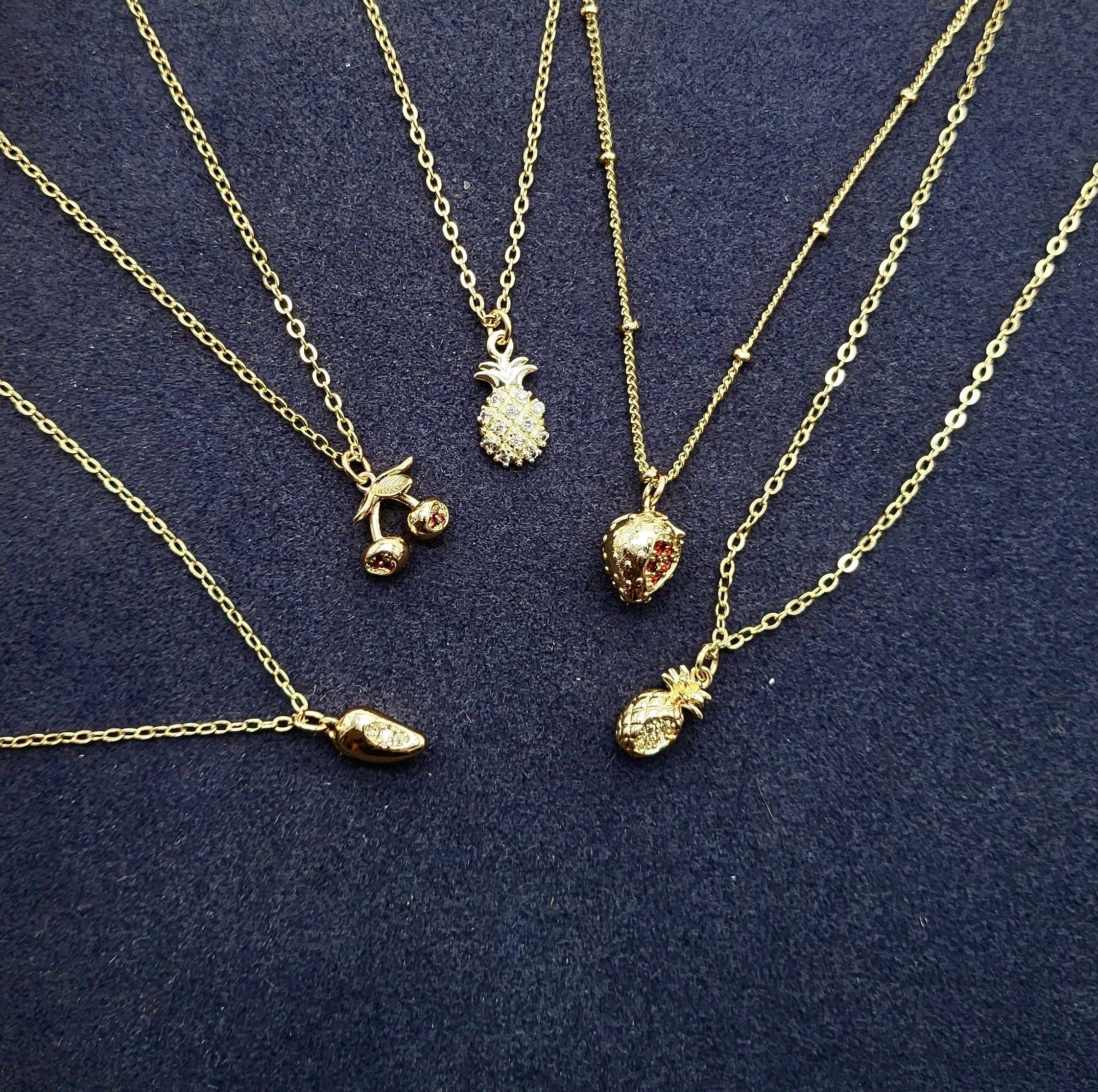 Tiny fruit necklace | Ruby | Fruit necklace | Gold filled| Strawberry | Cherry | Pineapple | Mango | Apple