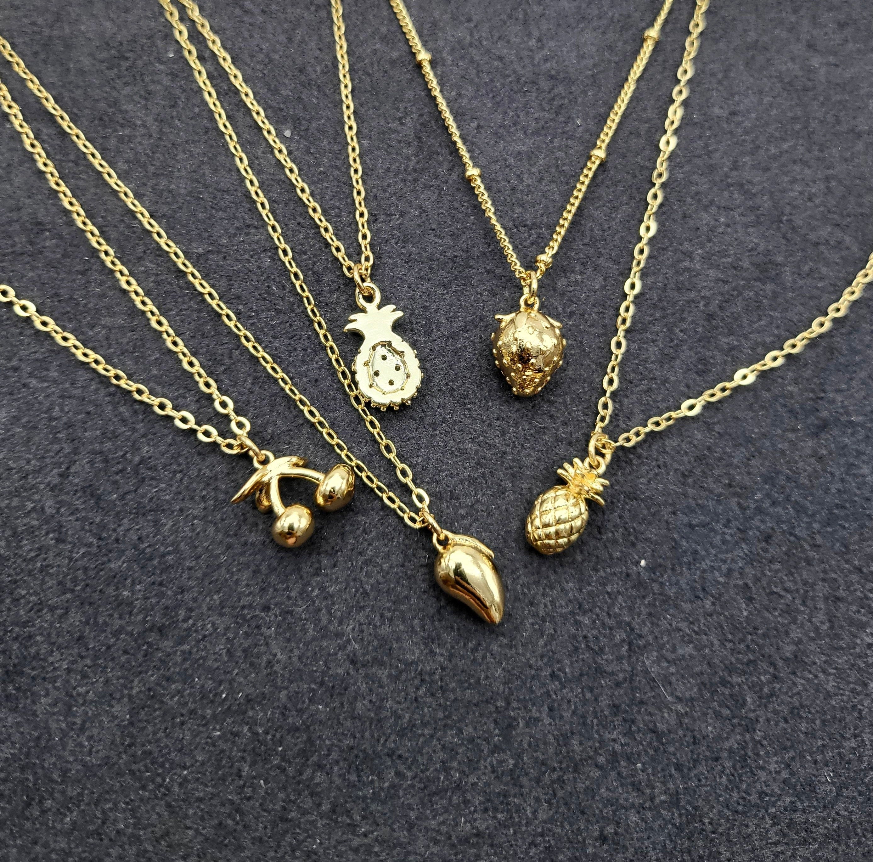 Tiny fruit necklace | Ruby | Fruit necklace | Gold filled| Strawberry | Cherry | Pineapple | Mango | Apple