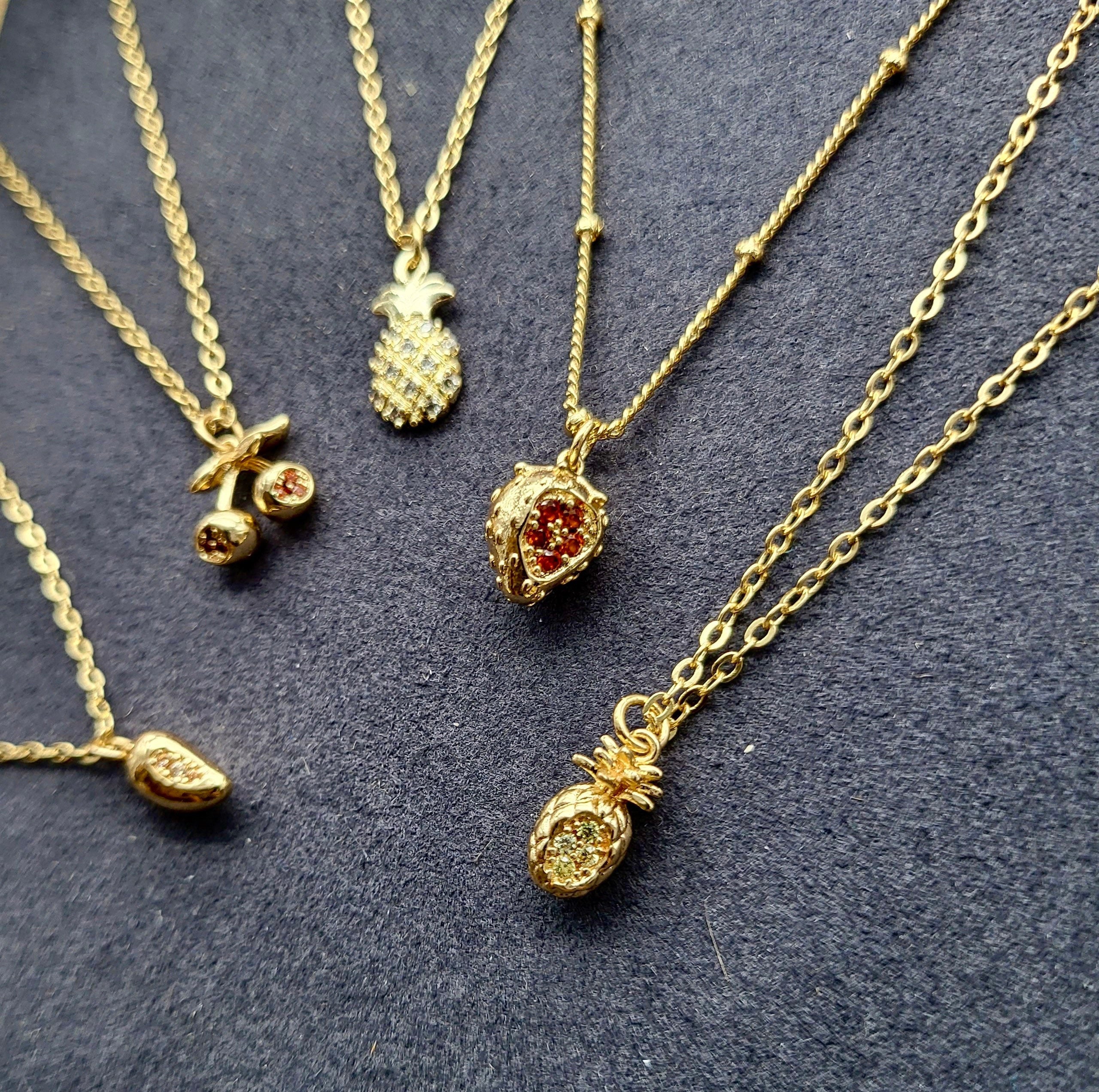Tiny fruit necklace | Ruby | Fruit necklace | Gold filled| Strawberry | Cherry | Pineapple | Mango | Apple