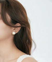 White rose ear cuffs| white rose stud earrings | Enamel flower earrings