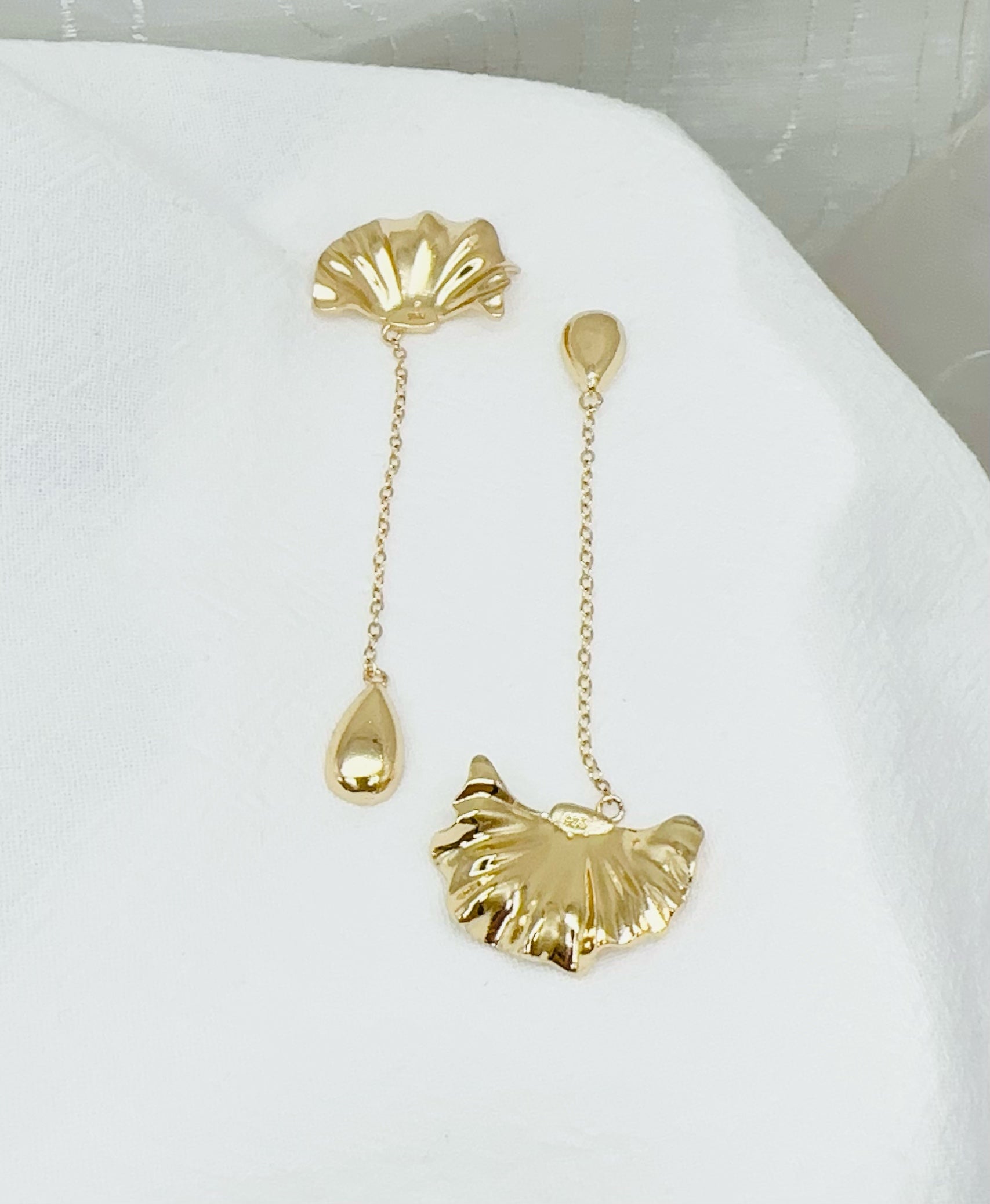 Poppy Flower Dangle Earrings - Real Gold Plated Vermeil, Mismatched