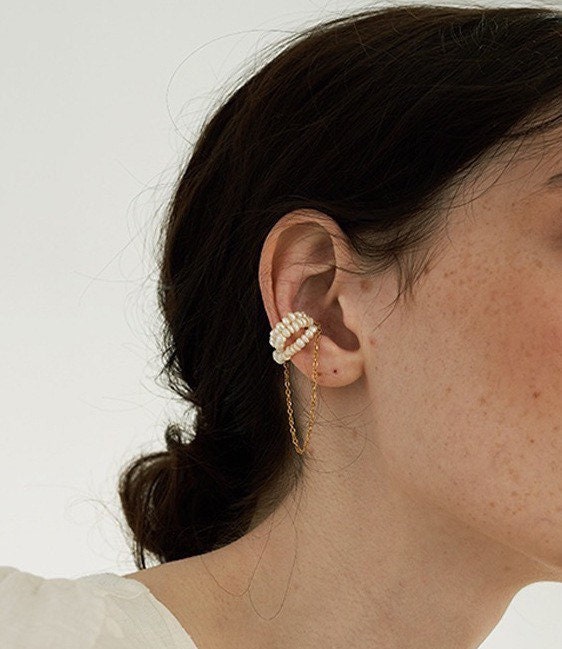 Radiant Pearl Cuff Cascade Earring