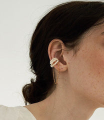 Radiant Pearl Cuff Cascade Earring