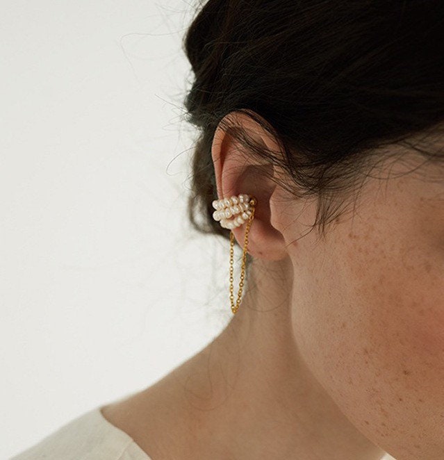 Radiant Pearl Cuff Cascade Earring