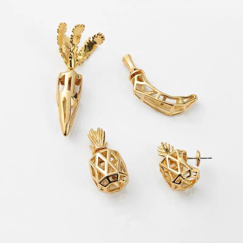 Unique Gold Pineapple Banana Carrot Earrings